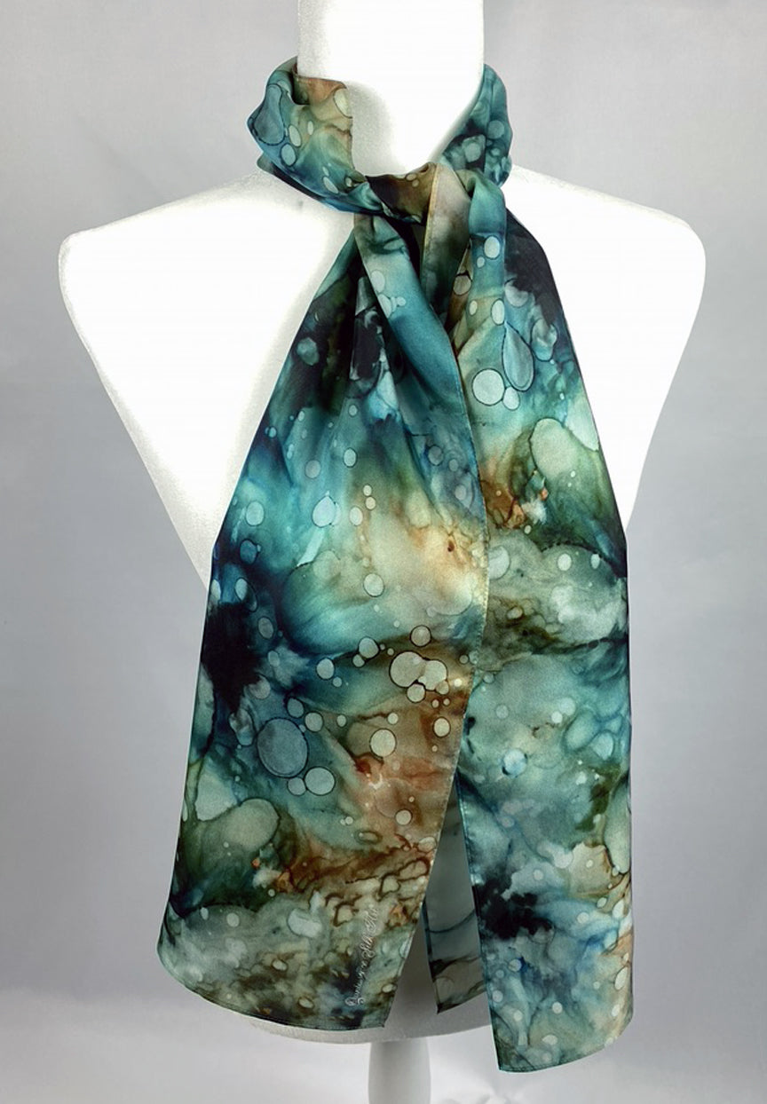 Teal Rust Reflections Silk Scarf
