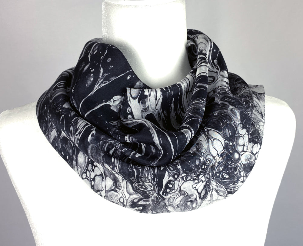 Black Abstract Pour Silk Scarf
