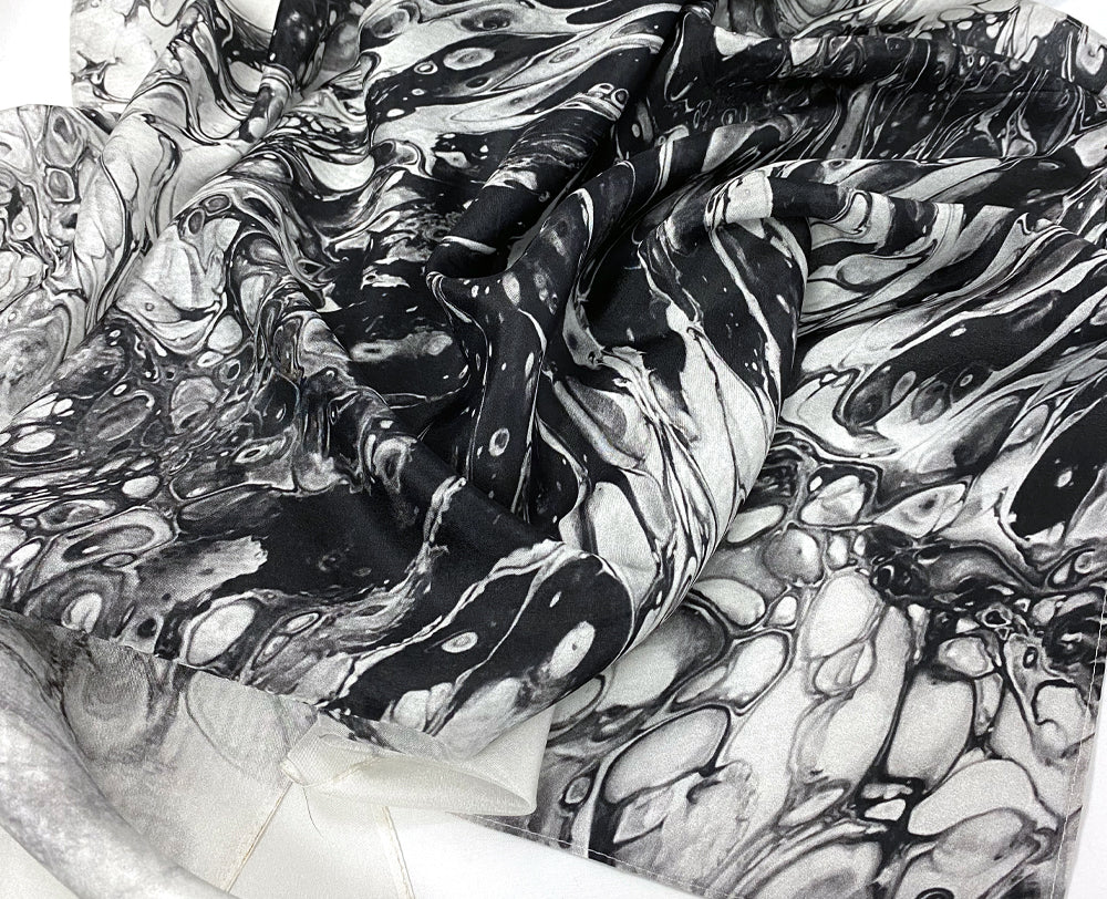 Black Abstract Pour Silk Scarf